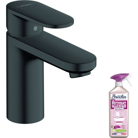 Mitigeur lavabo HANSGROHE 100 sans tirette ni vidage noir mat + nettoyant Briochin