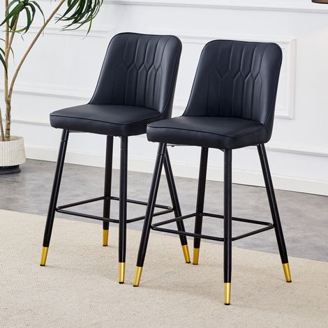 REDOM - Juego de 2 taburetes de bar de polipiel, con reposapiés, respaldo ergonómico y estructura metálica, color negro (1/5)