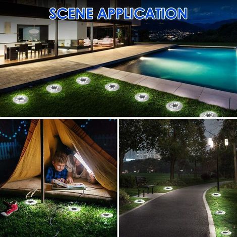 Lampe Solaire Extérieure, Lampe Solaire de Jardin 12 LED Éclairage au Sol 6000K Blanc Froid Étanche IP65 Spot Solaire Encastré pour Allée Terrasse Cour Souterrain - Lot de 8 (1/4)