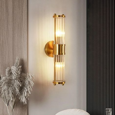 Applique Murale Doré Intérieure Vintage, Lampe Murale Verre E14 Moderne, Applique Art Deco pour Salon Chambre Chevet Couloir [Classe énergétique F] (1/5)
