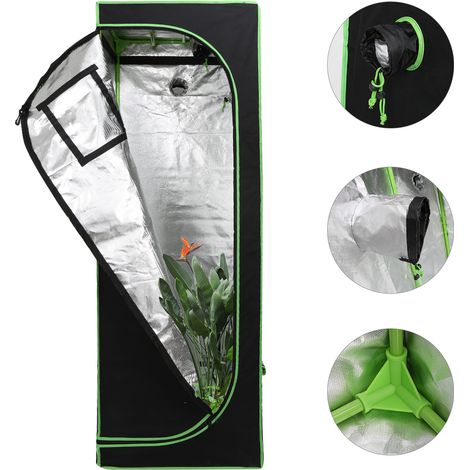 TolleTour Growbox Indoor Pflanzzelt mit Reißverschluss, Kabelöffnungen und reflektierender Innenfolie 60x60x180cm
