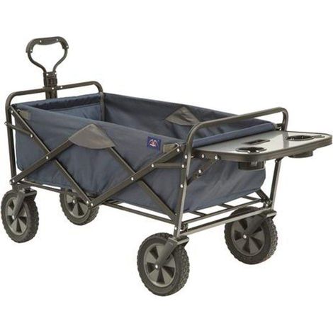 Chariot de Jardin Pliable en Acier Robuste avec Table et Porte-gobelet Capacité 68 kg Bleu Marine (1/5)