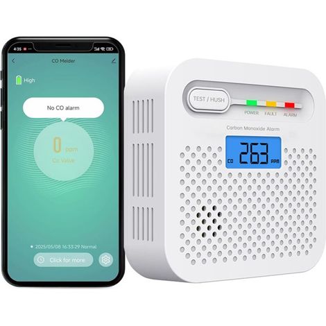 Détecteur de CO WiFi 10 Ans Batterie - Alarme Monoxyde de Carbone avec Écran LCD, Notifications SmartLife/Tuya en Temps Réel - Maison, Bureau, Chambre, Camping-Car (Pack de1) (1/5)