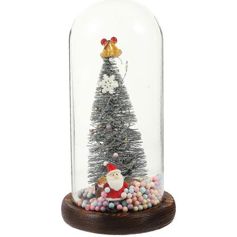 Sapin de Noël de table sous cloche en verre, mini sapin de Noël avec guirlande lumineuse LED, décoration de Noël sans piles (1/2)