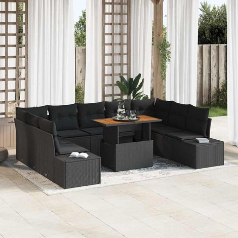 Garten Essgruppe mit Kissen 10 pcs Schwarz und Braun