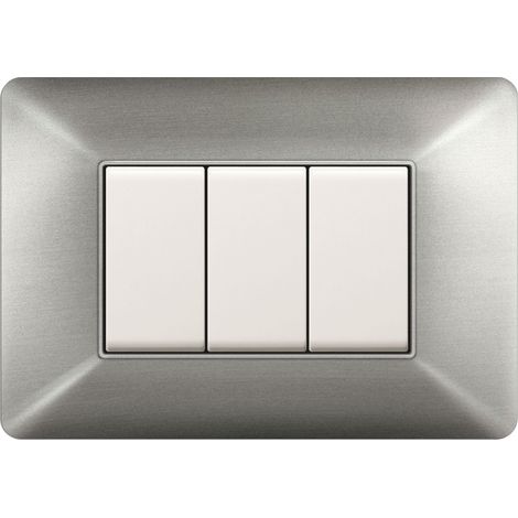 Placca da 3 moduli Easy Elettrocanali in plastica effetto acciaio satinato