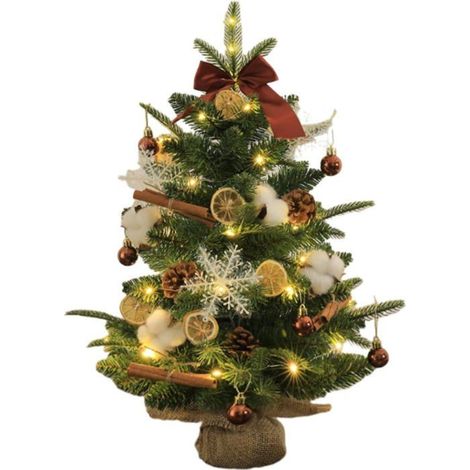 Sapin Noël table avec lumières, décoratif artificiel, plante artificielle pour porche, bureau ou cheminée, 45cm (1/4)