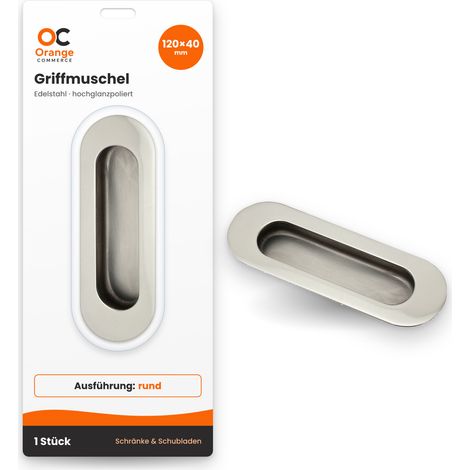 Edelstahl Griffmuschel hochglanzpoliert Griffmulde Muschelgriff Möbelgriff Chrom rund (1/4)