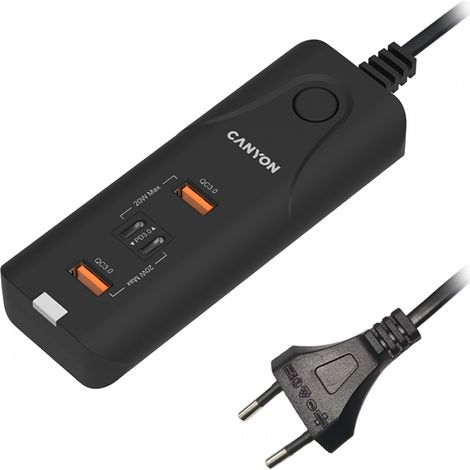 Chargeur mural Canyon H-10 PD20W QC3.0, 2 ports USB-A, 2 ports USB-C, noir (1/4)
