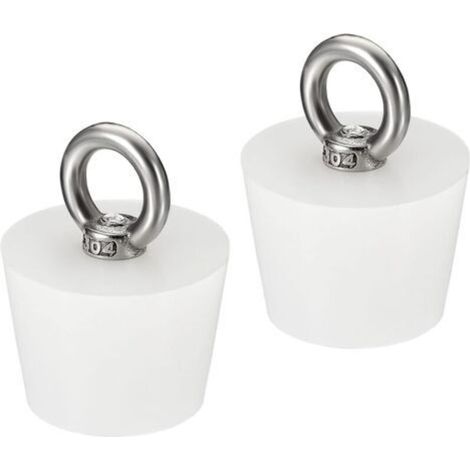 Bouchon Conique Bouchon en Caoutchouc de Silicone 32mm à 42mm Bouchon de Baignoire Solide avec Anneau pour Tubes à Essai, Conduite d'Eau, Trou de Drainage, Blanc 2 Pièces (1/5)