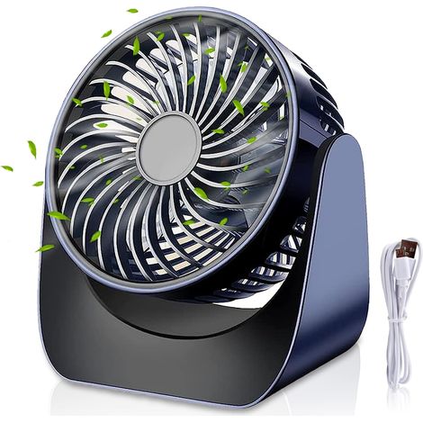 USB Ventilateur de Bureau, Petit Ventilateur de Table à 3 Vitesses, Ventilateur à Batterie Rechargeable, Ventilateur Silencieux, Ventilateur Rotatif à 360° pour Table/Chambre/Bureau (1/5)