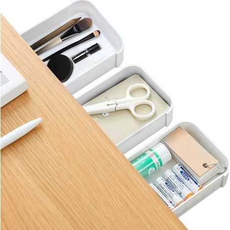Organisateur de bureau caché 3 pièces pour tiroir auto-adhésif, tiroir de bureau de base pour étui à crayons, boîte à stylos pour tiroir blanc, bureau caché pour table de bureau (1/5)