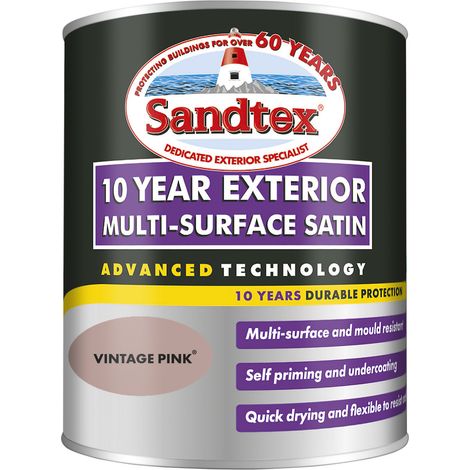 Sandtex 10 Year Exterior Multi Surface Satin - Vintage Pink - 750ml