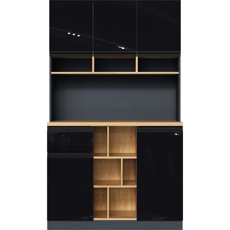 Buffet moderne en anthracite et noir brillant avec étagères réglables, tiroirs et sécurité anti-basculement, 105x45x185 cm (1/5)