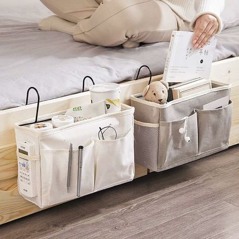 Organizzatore da letto Ulisem Triomphe, 2 cesti sospesi, sacca impermeabile per libri, telefono, riviste (grigio, bianco) (1/3)