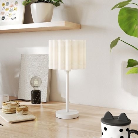 Lámpara de mesa ondulada, casquillo E27, interruptor de botón, blanca, sin bombilla HAVRYA (1/5)