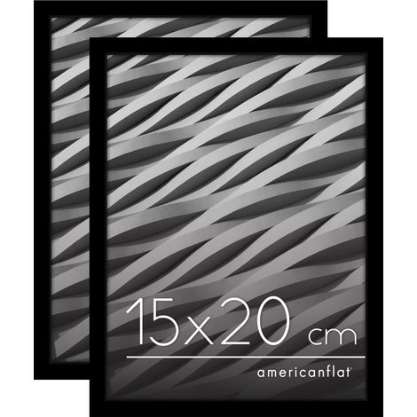 Cadre Photo 15x20 cm Noir - Cadre 20x15 cm avec Bordure Fine, Vitre Antichoc, Chevalet et Matériel de Suspension Intégré pour Mur et Surface Plane - Lot de 2 (1/5)