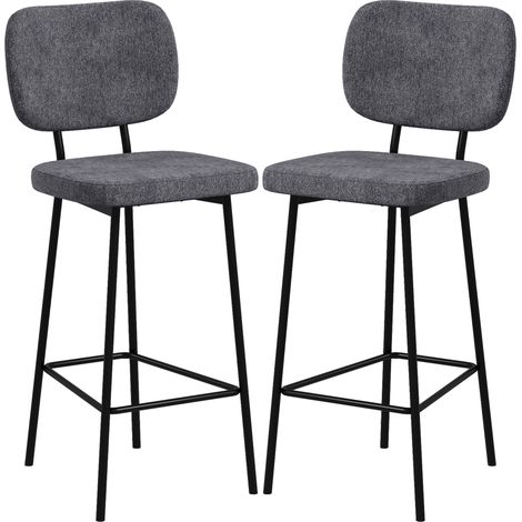 Set aus 2 hohen Barhockern, Küchenstühlen mit Fußstütze, Rückenlehne aus Leinen und Stahl (1/5)