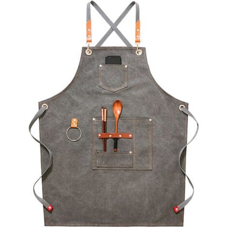 (Grau)Hochwertige Cowboy-Schürze mit Taschen für Friseur, Maler, Gärtner, Haarstylisten für Damen und Herren (1/5)