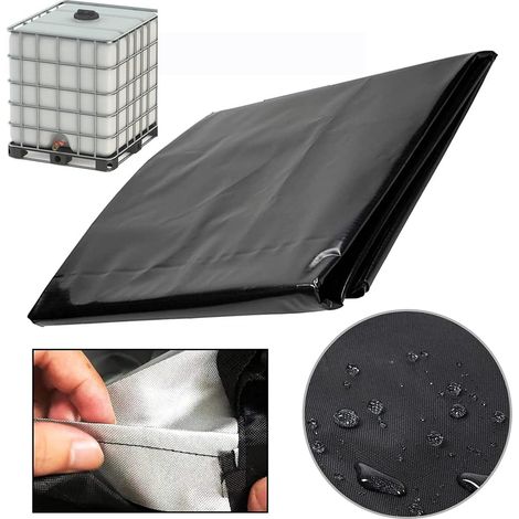 Crediri 1000L IBC-Tankabdeckung, 420D Wassertankabdeckung, Anti-UV-Tankschutzhülle, IBC-Tankabdeckung mit Reißverschluss, 120 x 100 x 116 cm (Schwarz)