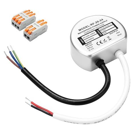 Transformateur LED 24V 20W, IP67 LED Transfo 0.83A, Rond Ø57mm, Alimentation avec 2 Connecteurs pour Ruban, Spots, Éclairage (1/5)