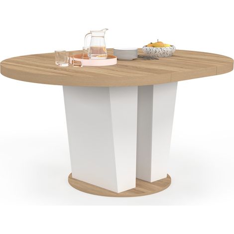 Ausziehbarer runder Esstisch ELIAD 4-8 Personen Holz und Weiß 110-150 cm
