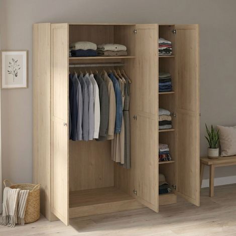 Dmora - Guardaroba 3 ante Gener, Mobile camera da letto, Cabina armadio portabiti, Armadio appendiabiti, 147x62 h200 cm, Rovere (1/5)