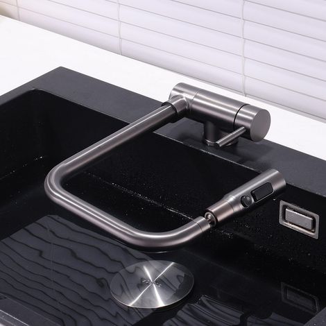 Mitigeur Cuisine Rabattable sous Fenetre Acier Inoxydable 3 Modes Pivotant 360° Robinet de Cuisine sous Fenetre-Gris (1/2)