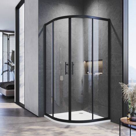 ELEGANT Quadrant Shower Enclosure Black Frame 6mm Tempered Sliding Glass Cubicle Door 800 x 800 mm