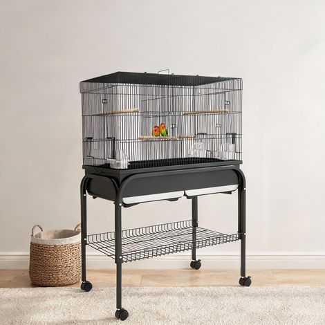 Cage pour oiseaux noir en acier 85 x 49 x 119 cm (1/5)