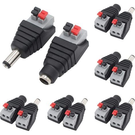 Lot de 6 Paires de connecteurs d'alimentation DC 5,5 mm x 2,1 mm (Style Bouton Poussoir),6 adaptateurs d'alimentation 12 V DC mâles + 6 Femelles pour caméra de vidéosurveillance,Bande Lumineuse LED (1/5)