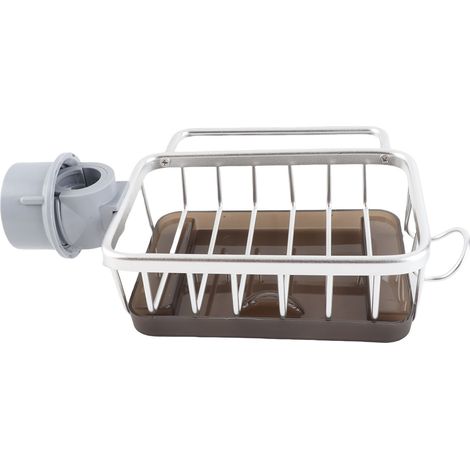 Organisateur de robinet de cuisine multifonctionnel, antirouille, éponge, plat, brosse à savon, support d'évier avec bac d'égouttage, argent (1/5)