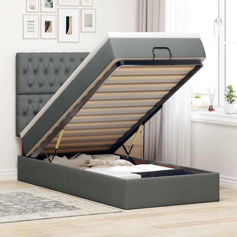 vidaXL Cadre de lit ottoman avec matelas gris foncé 80x200 cm tissu (1/5)