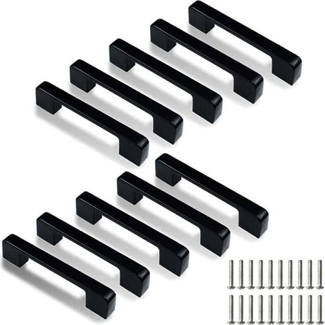 Lot de 10 poignées de porte de cuisine carrées en acier inoxydable avec trou central de 128 mm (vis incluses) (1/5)