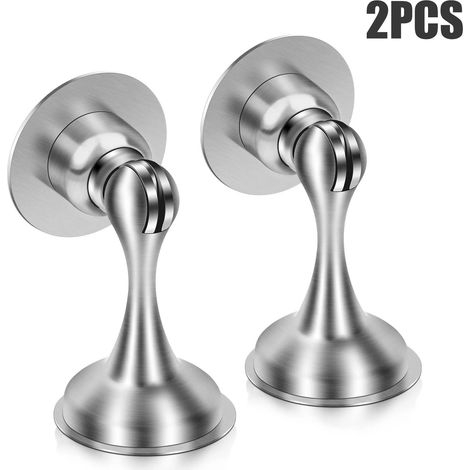 Fermaporta magnetici in acciaio inox, confezione da 2, montabili a parete o da pavimento, adatti a vari tipi di porta, installabili con nastro adesivo o viti - Argento (1/4)