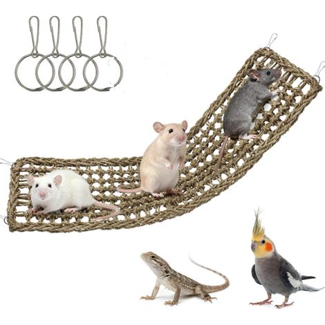 Jouet d'escalade pour rats 75 x 18 cm, tapis en jonc de mer naturel à croquer avec crochets métalliques, absorbeurs de chute doux pour rats, jouet de pont en échelle avec légère odeur d'herbe, cage ha (1/5)