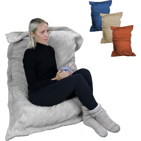 Pouf, fauteuil d'intérieur déhoussable - 90 x 140 cm - Sherpa - Gris clair - Vivezen (1/5)