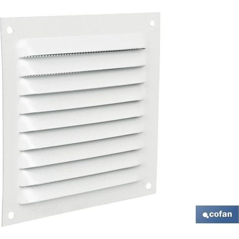 Grille de ventilation en aluminium blanc 10 x 10 cm avec moustiquaire et épaisseur 0,6 mm
