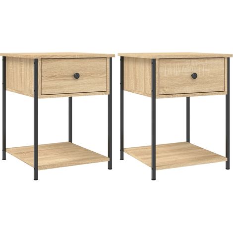 Set di 2 comodini con cassetto 44 x 45 x 58 cm in derivati del legno, color rovere e ferro DEC035290