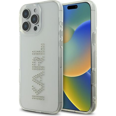 Funda transparente con logo de diamantes de imitación Karl Lagerfeld IML para iPhone 16 Pro (1/5)