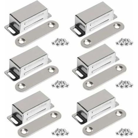 Aimants pour portes de meubles, force de 10 kg, en acier inoxydable (lot de 6, avec vis en acier inoxydable) (1/5)