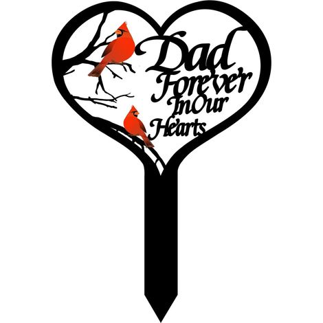 Plaque commémorative en forme de cœur pour cimetière, piquet de jardin avec motif de cardinal, décoration pour maman et papa, cimetière (1/5)