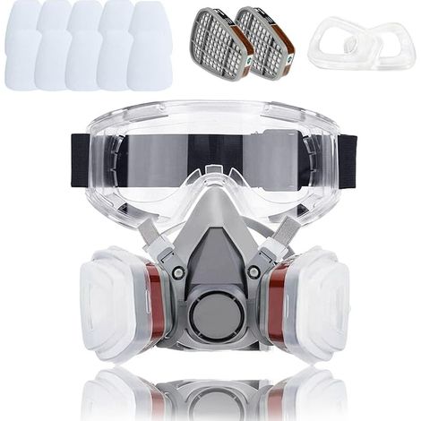Maschera protettiva Tigrezy 18 in 1, maschera per verniciatura, maschera antigas respiratoria con filtro per verniciatura a spruzzo, edilizia, prodotti chimici, fai da te, levigatura (1/5)