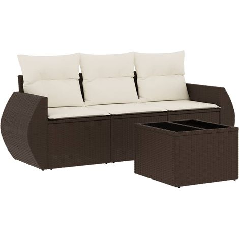 Set Divano da Giardino 4 pz Salotto da Giardino con Cuscini Marrone in Polyrattan (1/5)