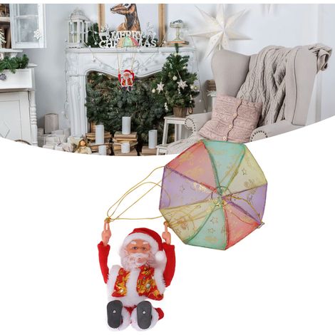 Parachute musical électrique créatif fixé au plafond, Père Noël faisant des sauts périlleux et dansant décorations et cadeaux de Noël avec musique et sauts périlleux (1/5)