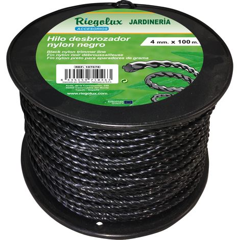 RIEGOLUX Filo decespugliatore nylon elicoidale, nero, 4 mm x 100 m, filo decespugliatore per disco decespugliatore, filo di nylon decespugliatore per tosaerba, giardino ed esterno (1/5)