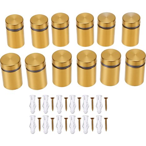 12 pièces vis de support de signalisation acier inoxydable supports muraux quincaillerie de montage verre pour suspendre cadre acrylique or 16mm (1/5)