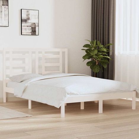 Lit double pour adulte Cadre de lit - Blanc Bois de pin massif 140x200 cm BV692353 - BonneVie (1/5)