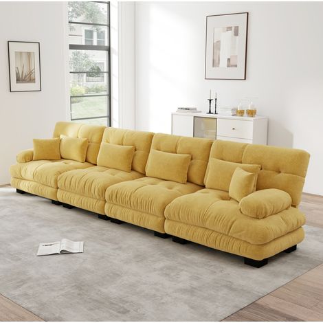 Divano angolare modulare 406x77x81 cm in ciniglia gialla per soggiorno – MEUBLIV (1/5)