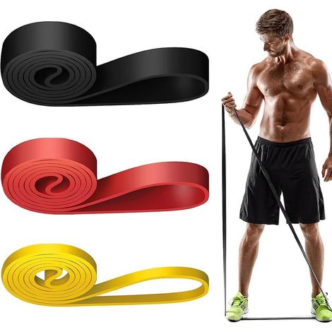 Lot de 3 Bande Elastique Musculation, 3 Niveaux de Résistance, Bandes de Résistance Élastique pour Sport, Pilates, Yoga, Musculation